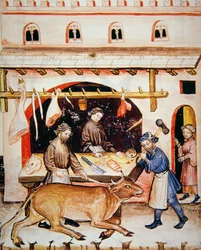 The Butchers: Veal, illustration from Tacuinum Sanitatis Codex Vindobonensis